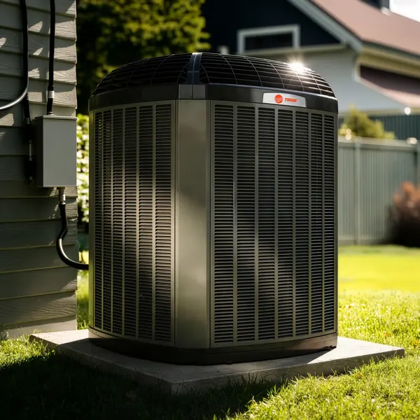 Trane TruComfort variable-speed air conditioning unit beside a house